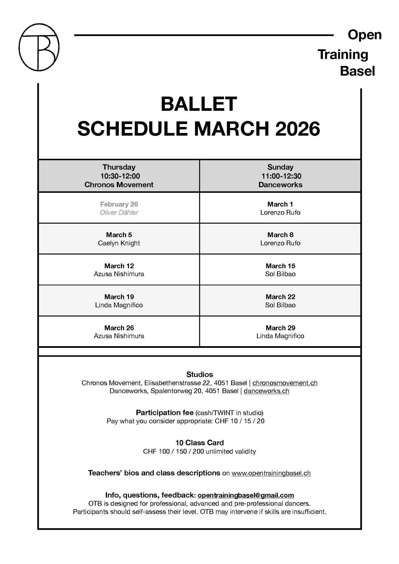 Profitraining Schedule