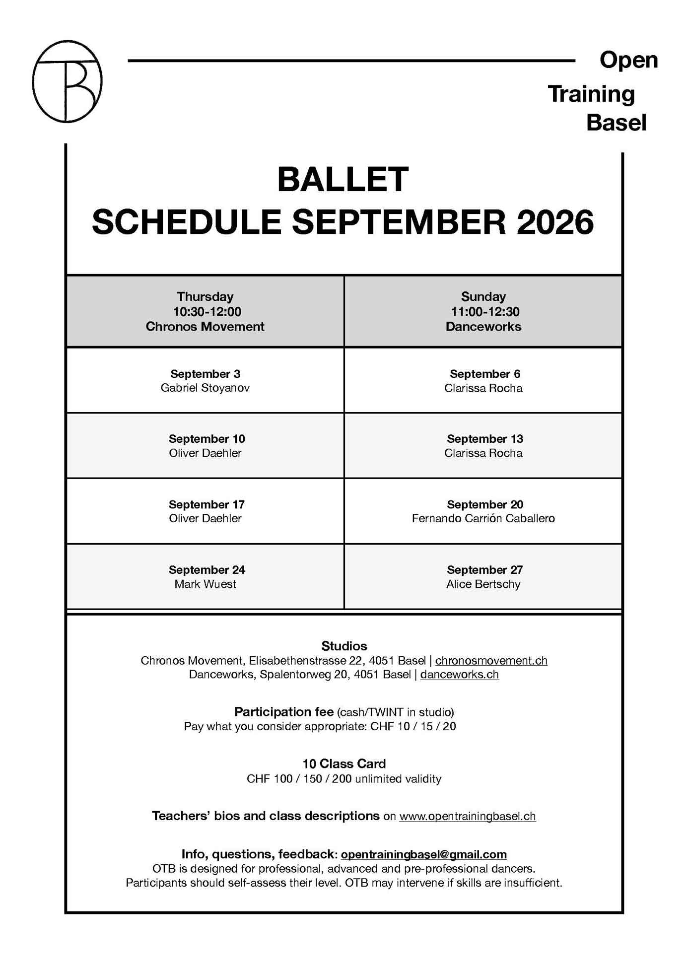 Profitraining Schedule